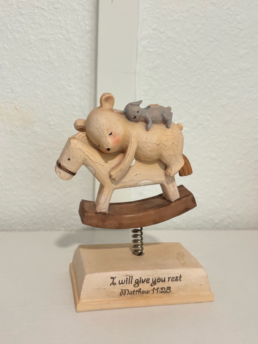Seagull studio Rocking Horse Figurine with Sleeping Bear and Puppy